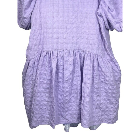 English Factory Lilac Textured Puff Sleeve Mini Dress L Tiered Back Tie Babydoll - Picture 3 of 11